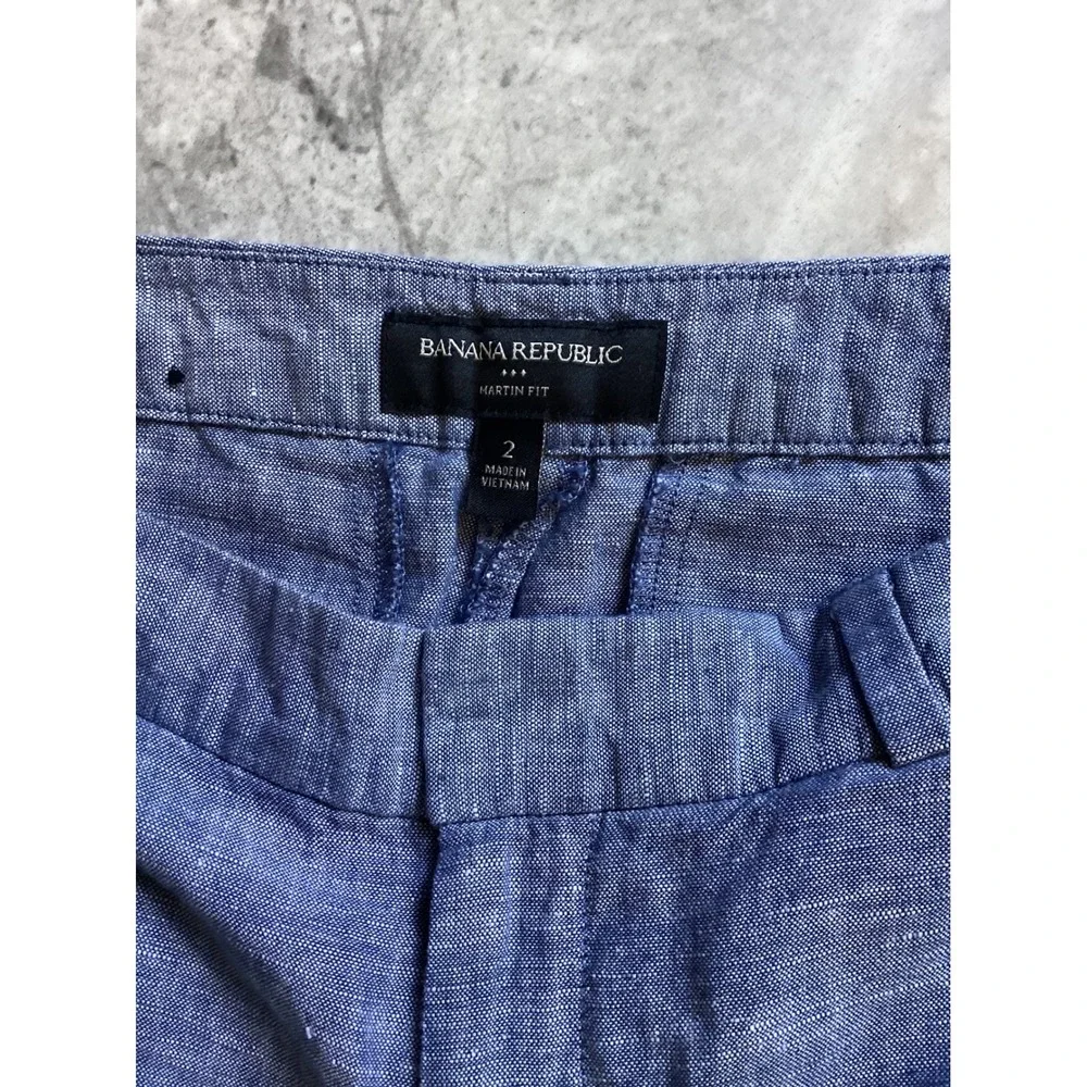 Banana Republic Martin Fit Blue Linen Cotton Straight Leg Pants Women Size 2